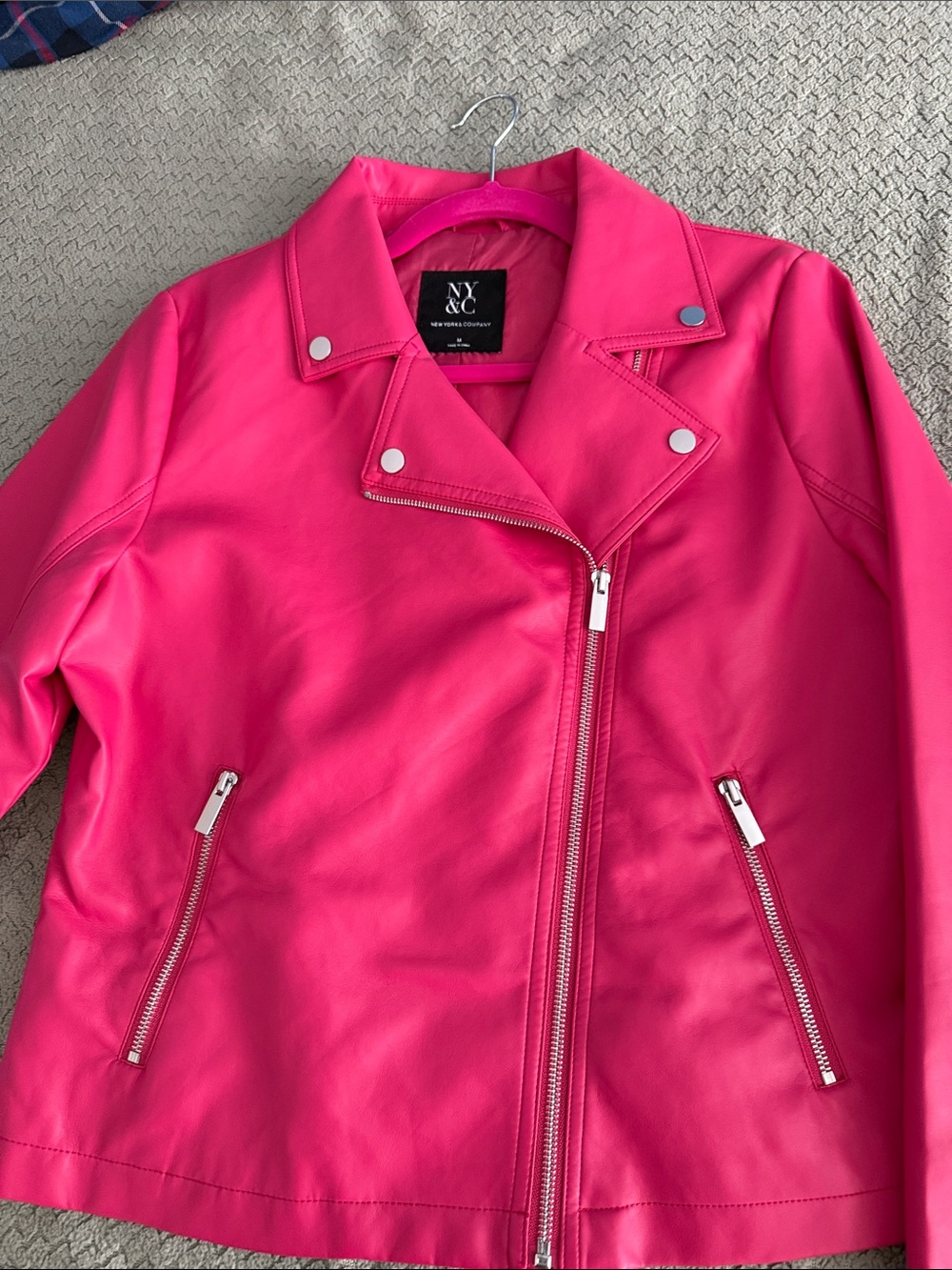 New York & Company Hot Pink Faux Leather Moto Jacket